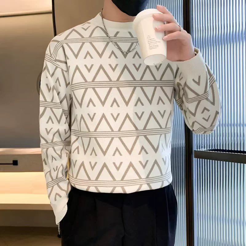 Мужской эластичный цветной вязаный демисезонный базовый свитер, slim fit