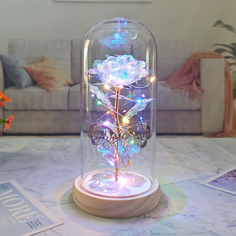 Adornos de rosas de papel de oro cubiertos de vidrio, regalos creativos para el Día de la Madre y San Valentín, flores artificiales, flores eternas, venta al por mayor en Yiwu