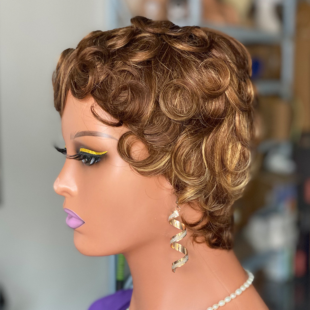 Peruca de cabelo humano curta e ondulada estilo natural diário_voghion.com