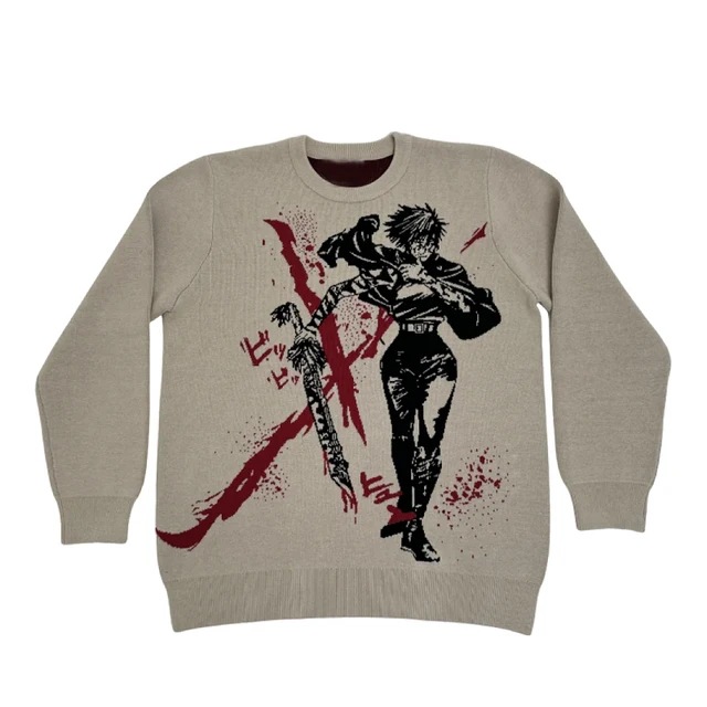 Unisex Knitted Pullover Sweater With Anime Jacquard Pattern_voghion.com