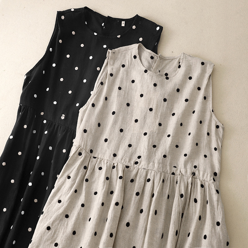 2025 New Summer Sleeveless Artistic Polka Dot Classic Design Dress Mid-Length Elegant and Comfortable A-Line Skirt for Women