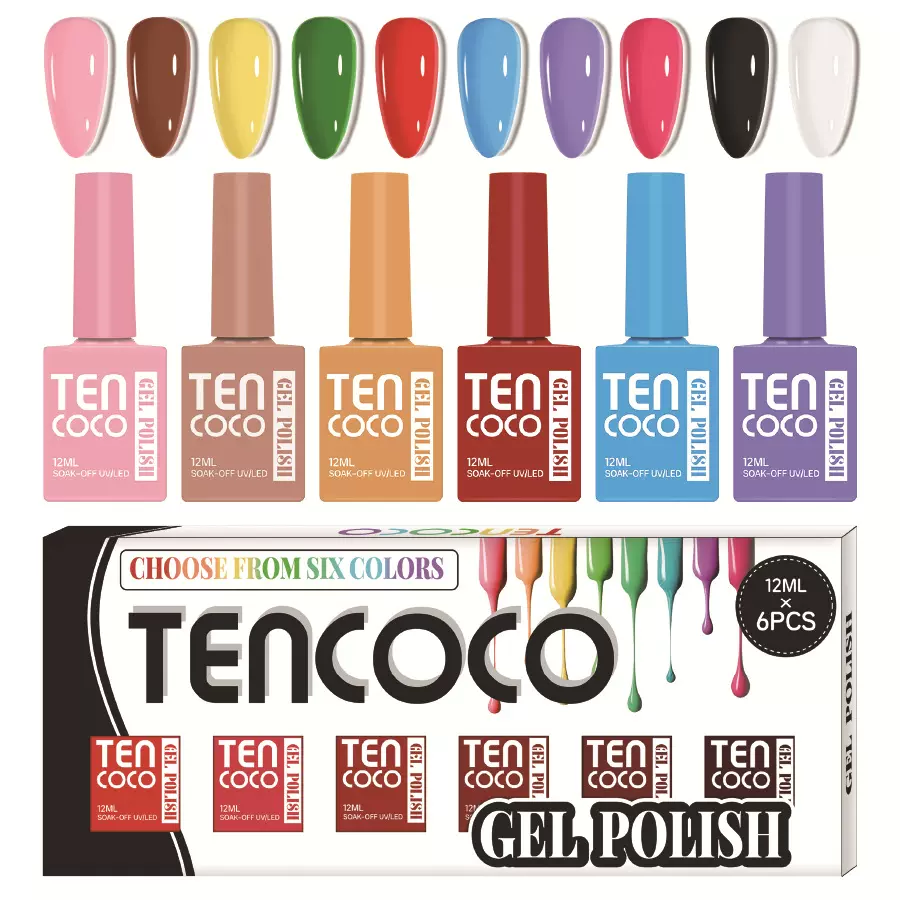 TENCOCO跨境新品一瓶一色光疗甲油胶色胶6色美甲甲油胶套装胶