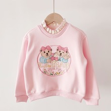 G23冬款 韩版童装国内专柜外贸尾单女童花边领加绒卫衣TTMW234V55