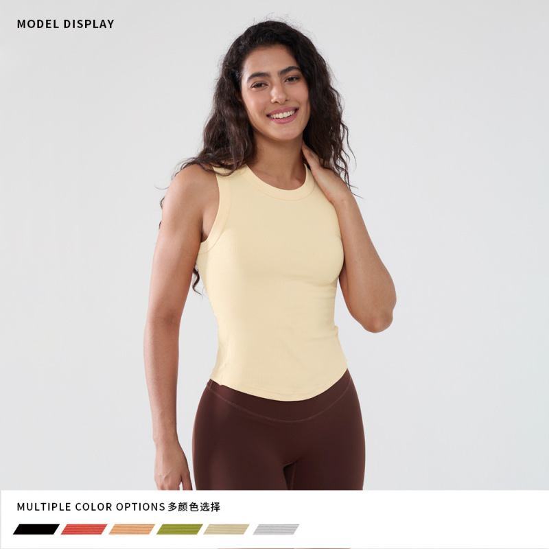 New Style Threaded Quick-Drying Sports Vest, Sleeveless, Breast-Covering Yoga Vest, Slim-Fitting Fitness Vest for Women