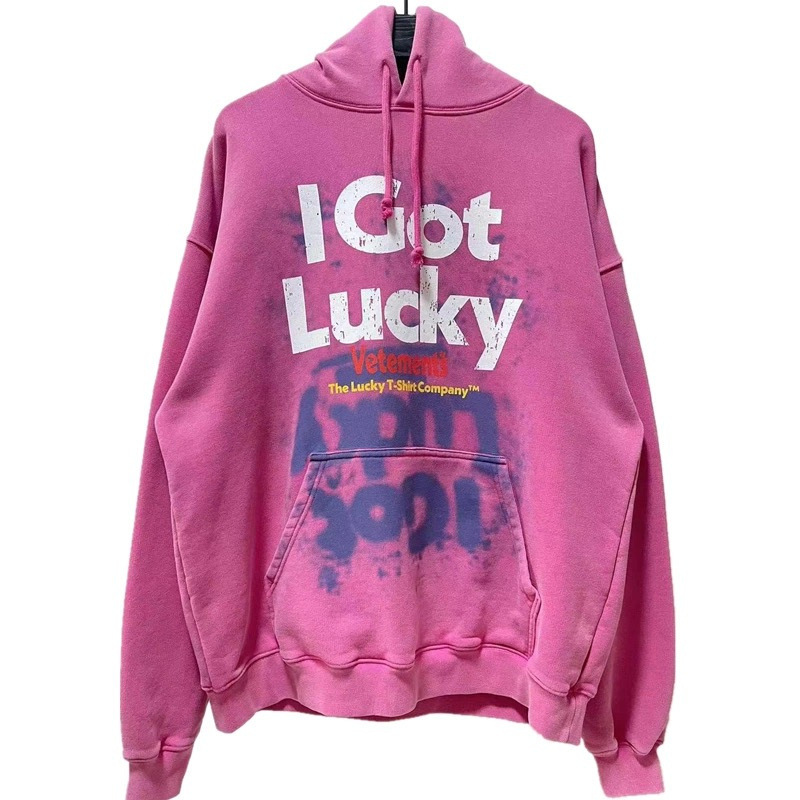 Women's Clothing lucky letter printed washed and distressed long sleeved hooded sweatshirt _voghion.com