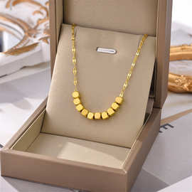 欧美热销ins风十全十美小方块吊坠钛钢项链女百搭首饰不掉色饰品