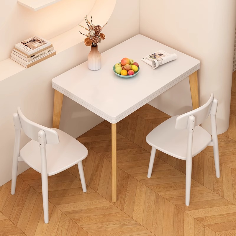Mesa de comedor plegable con piernas de madera sólida, mesa de comedor doméstica pequeña, simple y moderna sala de estar, combinación de mesa de comedor rectangular y silla