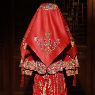 新娘红盖头2022新款结婚秀禾服刺绣蒙头巾出嫁中式婚礼红色软头纱-阿里巴巴