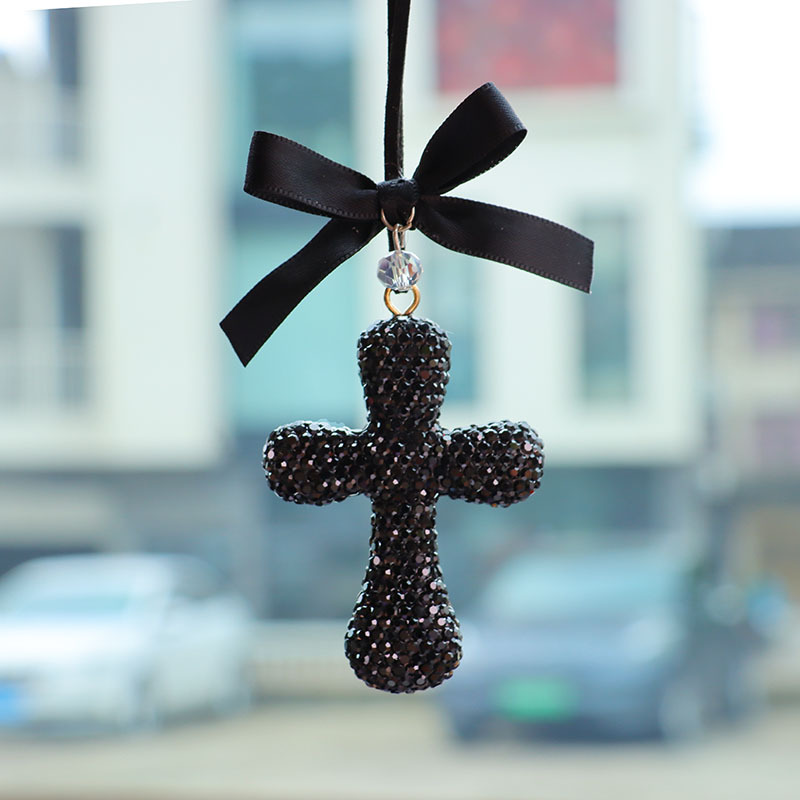 Cross-border personalized car interior pendant for men and women, rearview mirror decoration, diamond-encrusted cross, high-end car fashion accessory gift