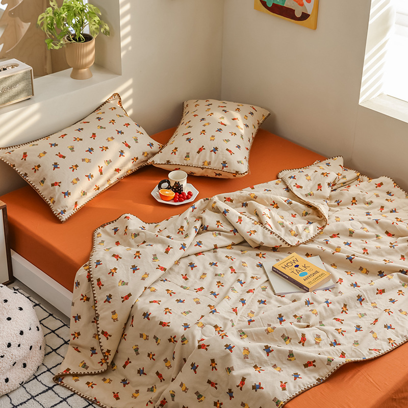 Edredón fresco de verano de fibra de soja de algodón, juego de cuatro piezas de algodón puro para el hogar, edredón de verano lavable a máquina, aire acondicionado individual, edredón fino