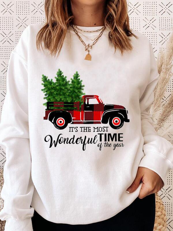 in stock Cross-border Women's Walmart Sweatshirt Christmas Tree Print Casual Loose Sweatshirt Women's Autumn and Winter