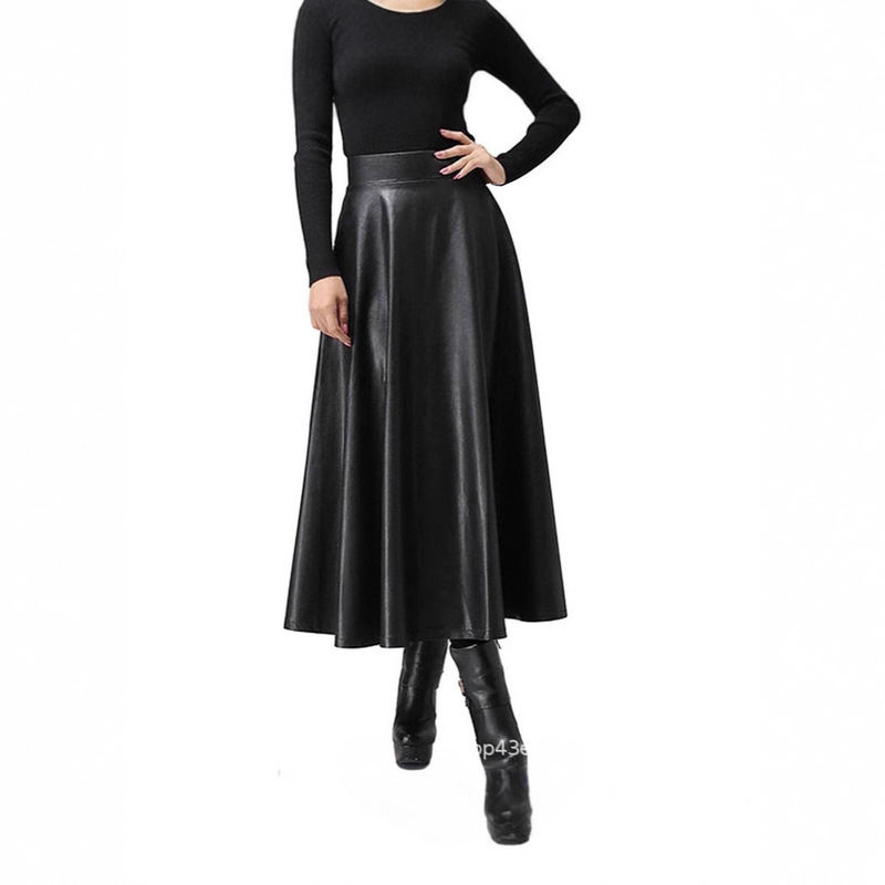 2025 European and American Aliexpress Amazon Foreign Trade Early Spring Fashion Elegant High-Waisted Long Leather Skirt for Women