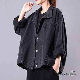 春秋季秋装牛仔外套女新款韩版宽松大码黑色休闲洋气牛仔衣服上衣