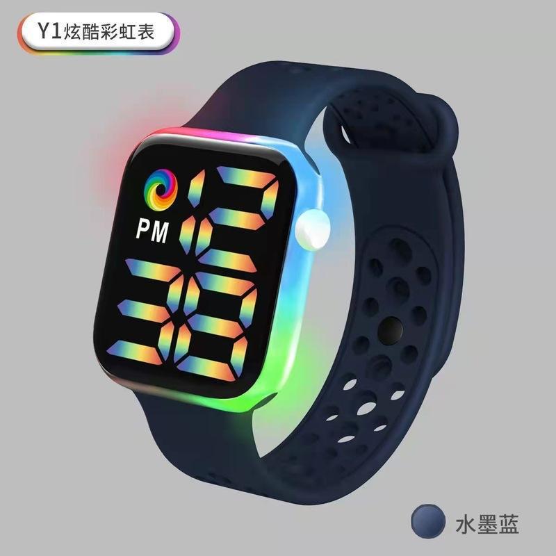 2021 nuevo reloj electrónico LED Y1 banda de arco iris fresco impermeable digital deportes moda pareja adulto reloj LED