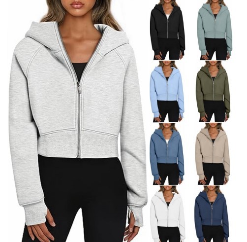 455g Weight Women's Streetwear Solid Color Zipper Zipper Hoodie