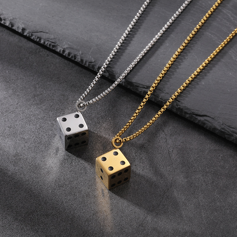 Personalized Polished Dice All-match Titanium Steel Necklace Men's Hip-hop Fashion Brand Street Internet Celebrity Pendant Accessories Cross-border Wholesale