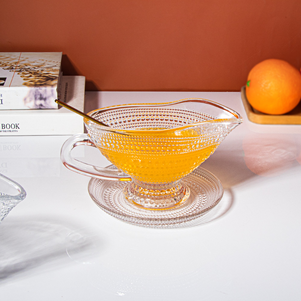 阿拉丁神灯牛奶杯套装透明水晶浮雕玻璃早餐杯带杯垫勺子带把