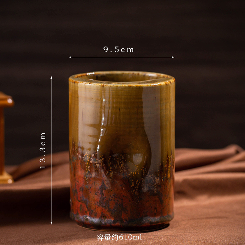 窑变复古咖啡杯水杯创意陶瓷直筒杯大容量吸管杯跨境粗陶马克杯子|undefined