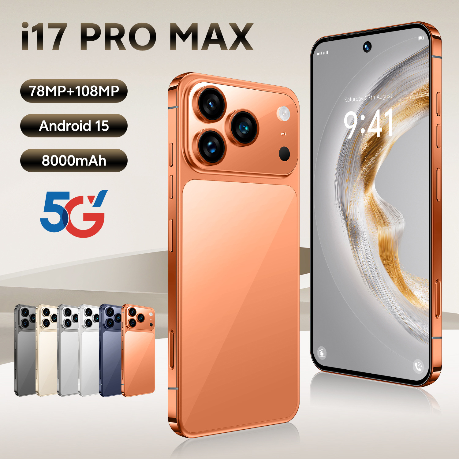New Hot-Selling Model I17Pro Max Cross-Border Smartphone, True 4g Network, Octa-Core, 7.3inch Large Screen Android 15, 16+1
