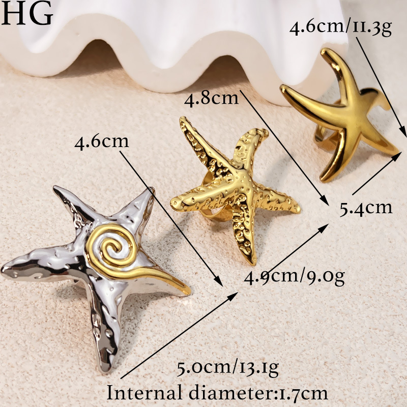 17g Weight Open Rings Classification 1 Piece Quantity Wholesale Jewelry Hawaiian Starfish 304 Stainless Steel Plating Open Rings
