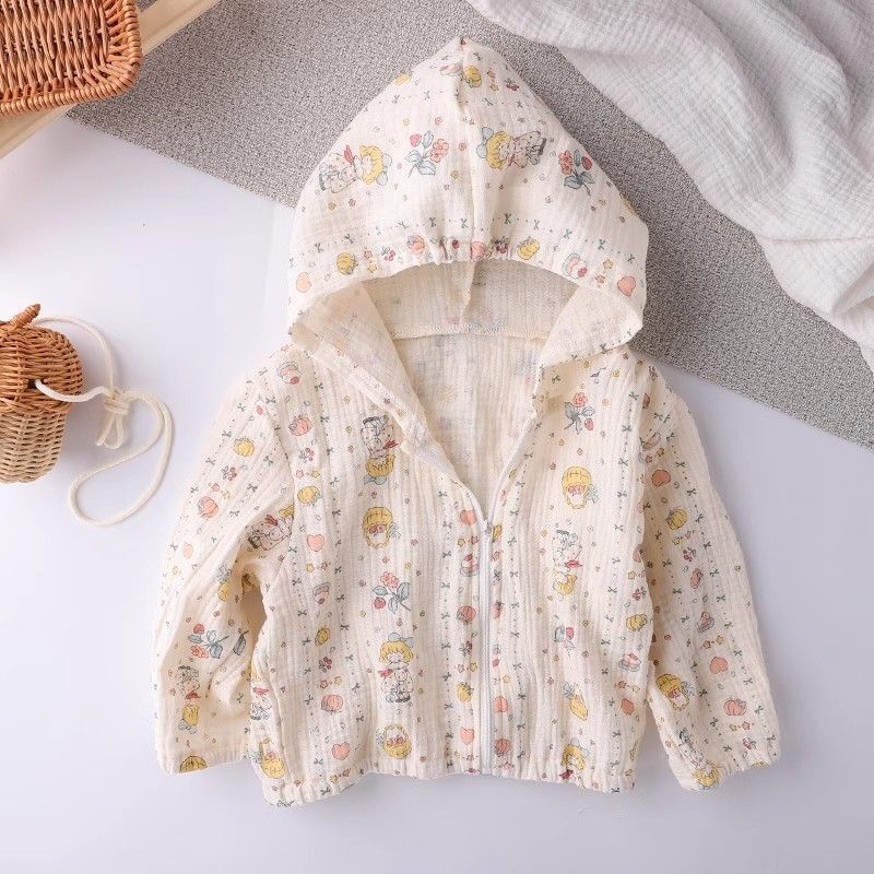 2025 New Kidsren's Summer Cotton Gauze Air-Conditioned Cardigan Thin Breathable Sun Protection Clothing Soft, Light and Casual