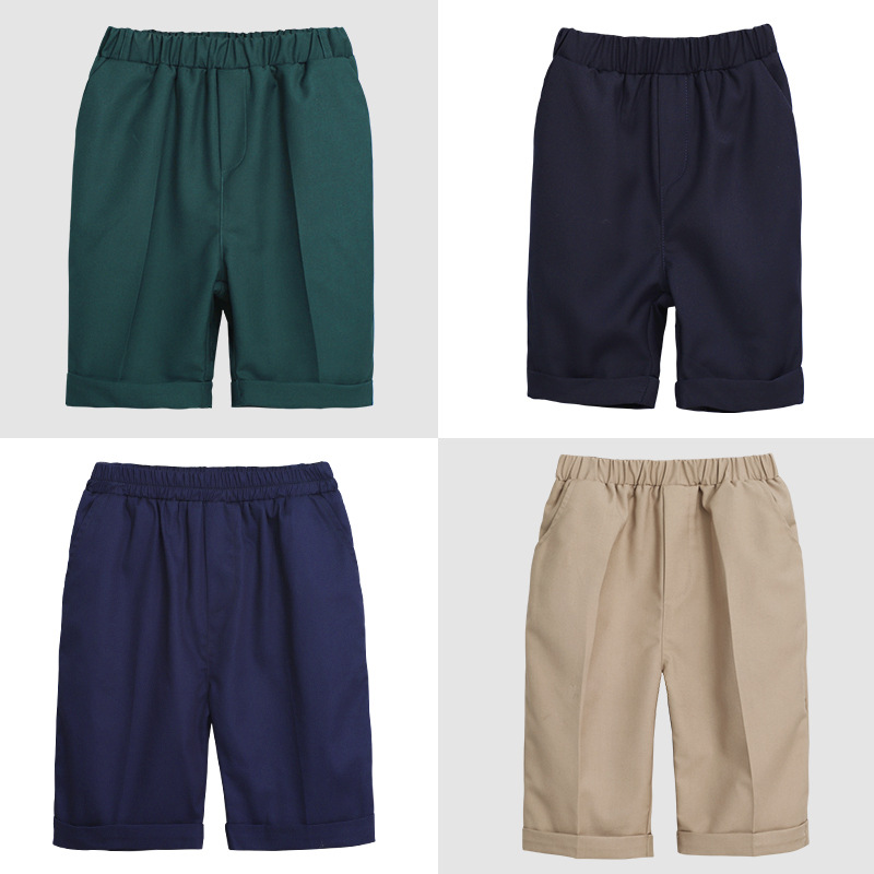 Children's Summer School Uniform Shorts, Suit Pants, Five-Point Pants, Elastic Waist, Boys' Plaid Pants, Elementary School Students' Casual Summer Wear