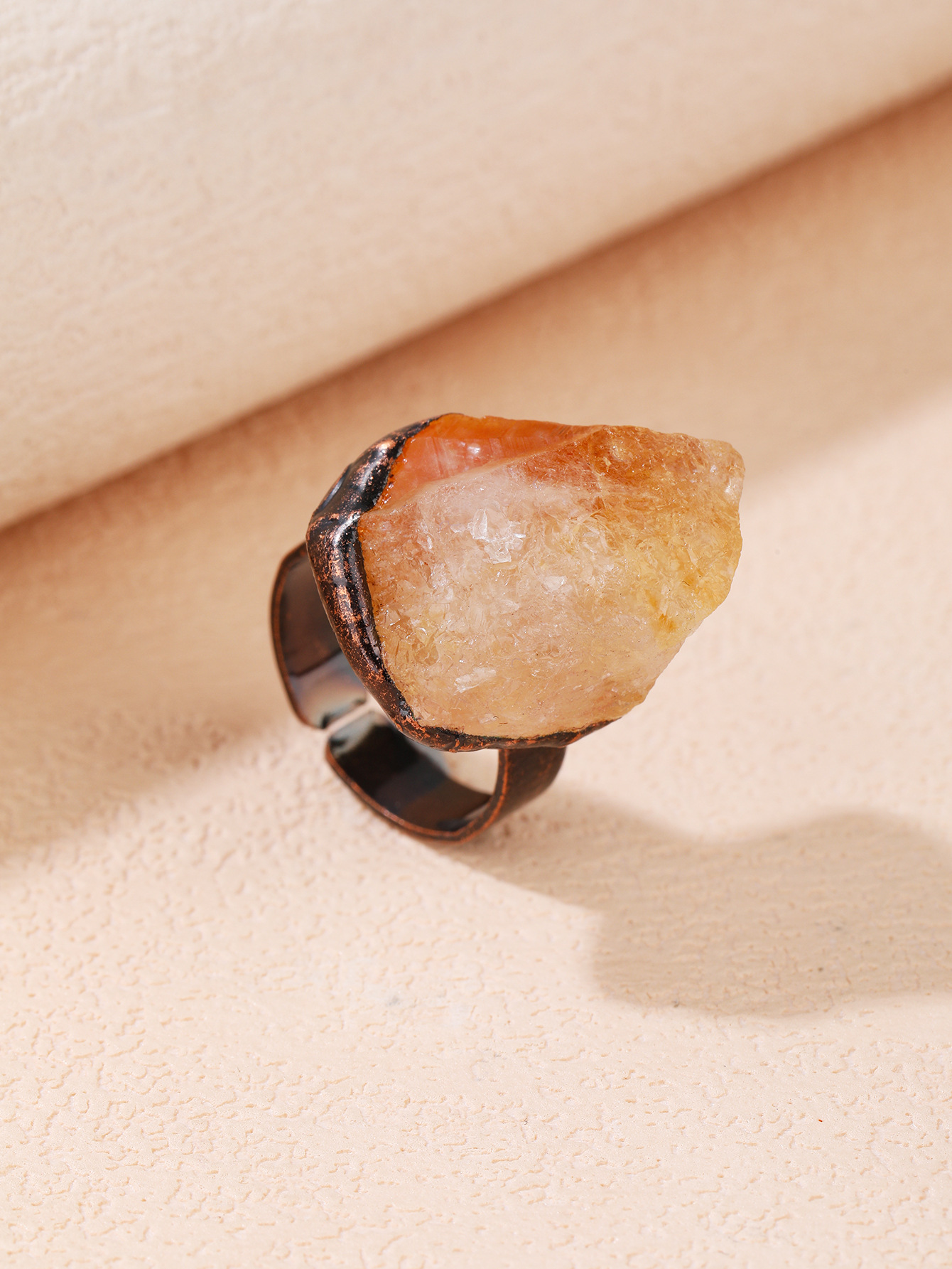 Unisex Gender Healing Design Unisex Copper Citrine Healing Irregular Open Rings Healing Crystals Jewelry
