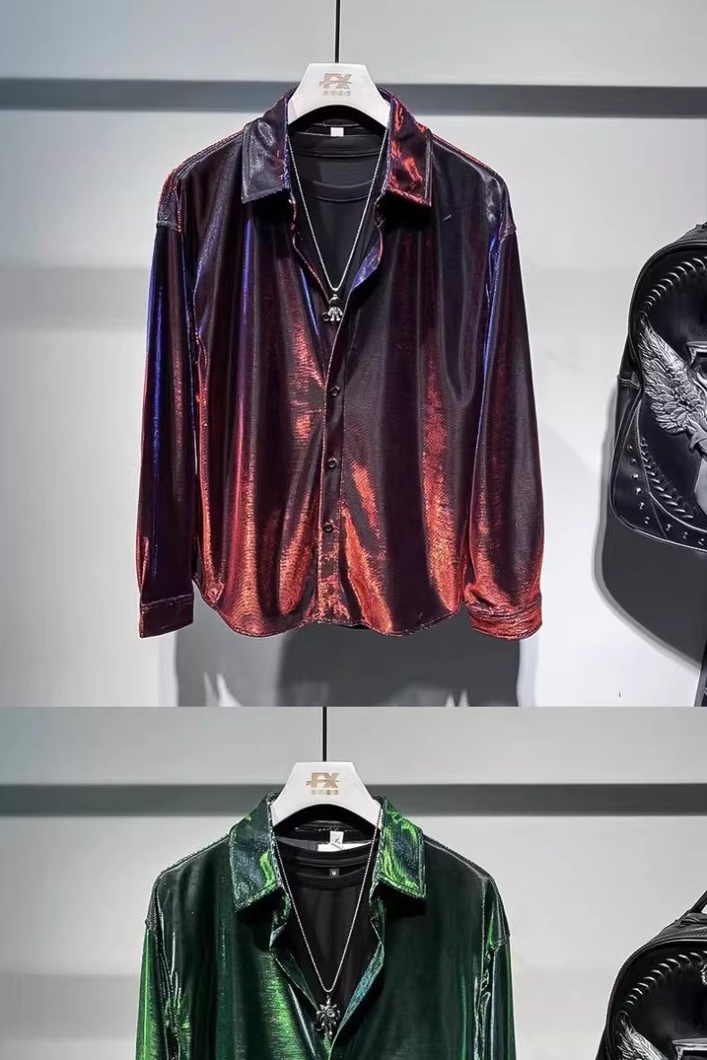 Men's High-End Liquid Colored Long-Sleeved Shirt Edgy Multi-Functional Club Inspired Fashionable Casual Cotton Polyester Shirt_viptrois.com