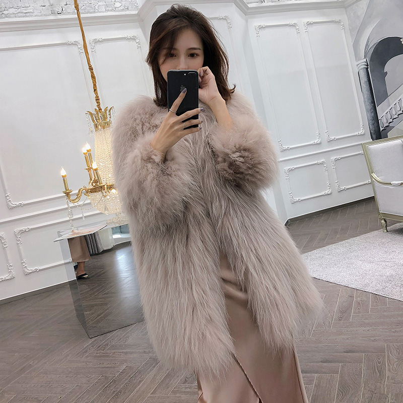 Raccoon fur weave leather and fur coat Mid length version 2021 new pattern Fox Maomao overcoat Young models fashion Show thin