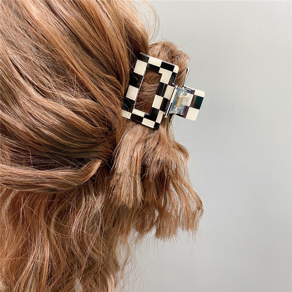 45g Weight Headwear Classification Wedding, Travel Occasion Fashion Black White Checkerboard Hairpin Large Grab Clip