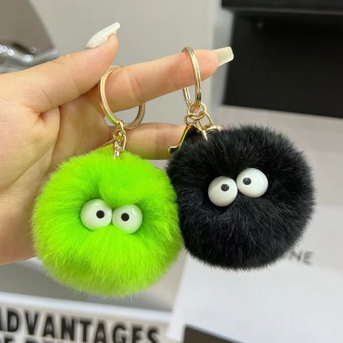 Cute otter fur faux small ball keychain accessory, Instagram famous plush small charcoal ball school bag ornament