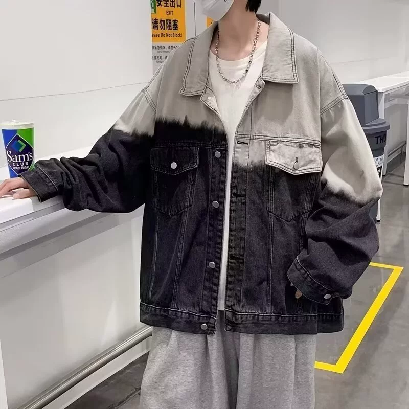 Spring Japanese retro black denim jacket for leisure, oversize