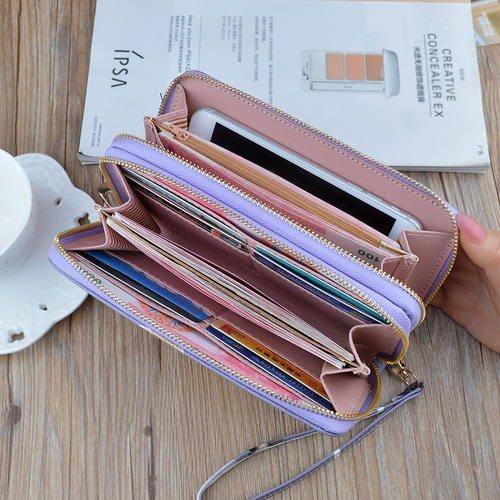 New double zipper hand wallet women's long soft wallet fashionable printing large capacity double layer wallet mobile phone bag