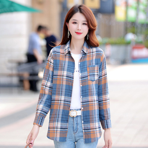 Women's Plaid Shirt Casual Fashion Versatile Open Cardigan Loose Fitting Tunic Coat Agent Trendy temperament