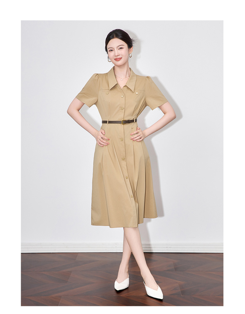 Váy liền kiểu áo sơ mi nữ cổ bẻ eo thon, dáng midi thanh lịch — Màu xanh navy chi tiết 7