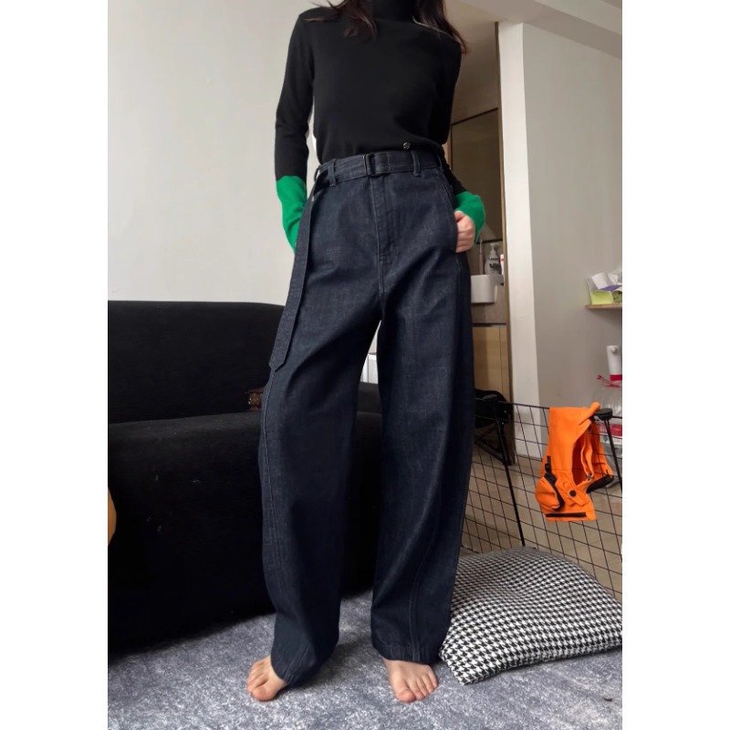 LEMAIR！E同款原色复古感弯刀牛仔拖地裤女春秋宽松阔腿裤扭缝裤