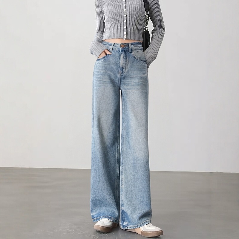 Lyocell+ Cotton Blue Wide-Leg Jeans for Women, 2026 Spring Style, Non-Stretch, High-Waisted, Fashionable, Versatile, Age-Reducing, Straight-Leg Long Pants Lyocell+ Cotton Blue Wide-Leg Jeans for Women, 2026 Spring Style, Non-Stretch, High-Waisted, Fashionable, Versatile, Age-Reducing, Straight-Leg Long Pants
