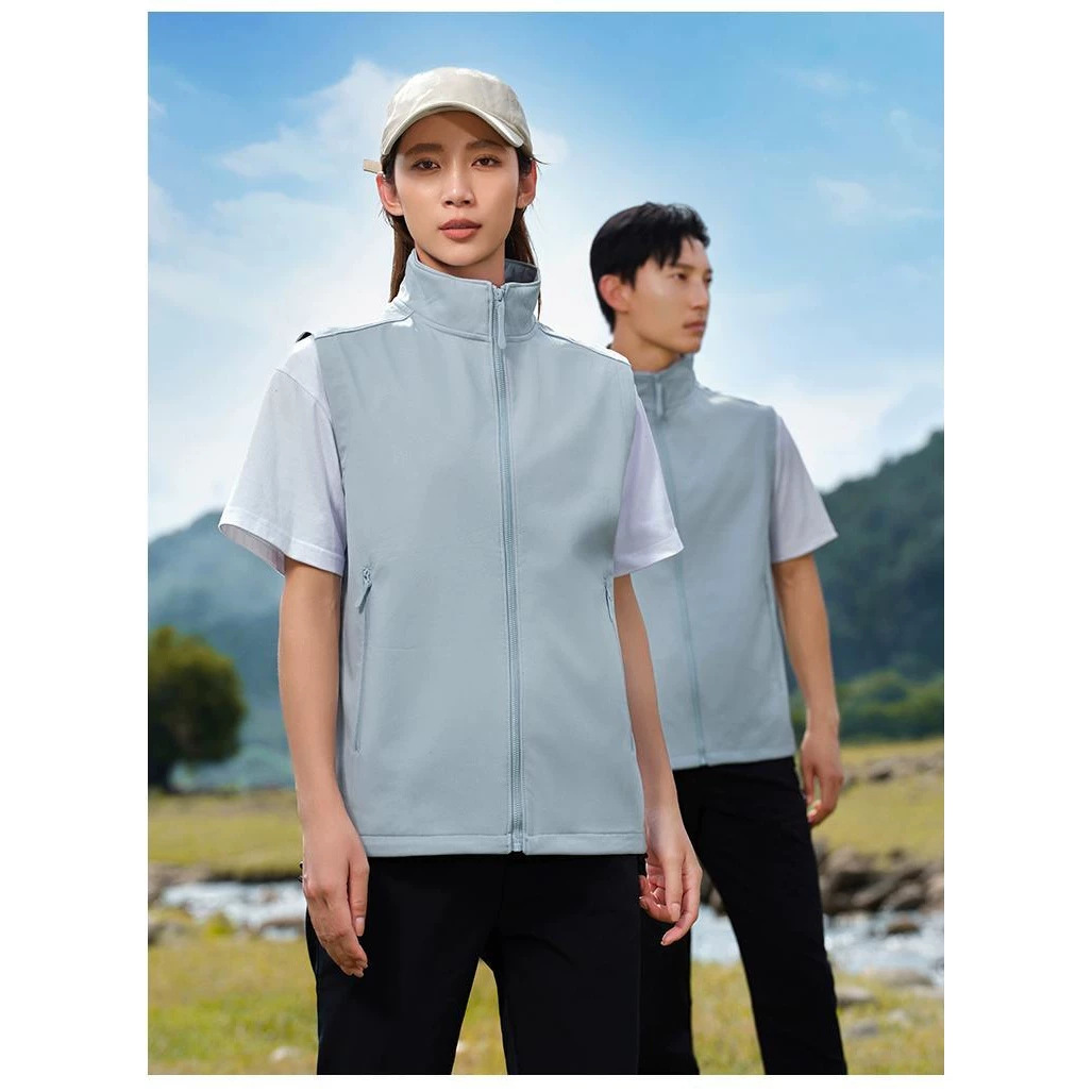 Outdoor autumn and winter waterproof and windproof stand-up collar zip-up jacket vest, suitable for volunteer work at nursing homes