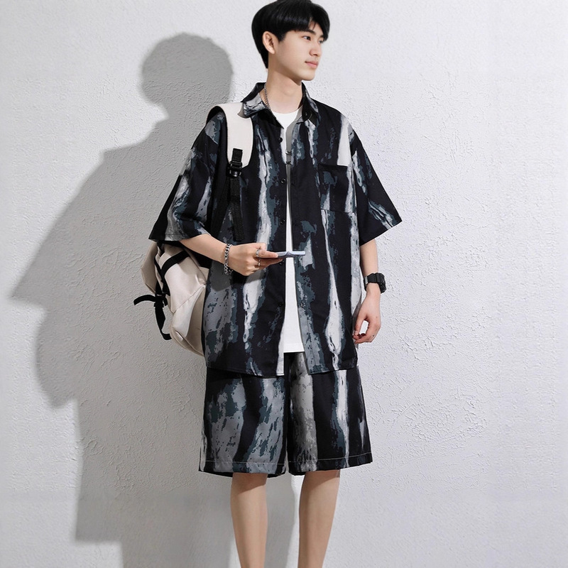 Ice Silk Beach Shirt Suit Men's Summer Trendy Loose Large Size Men's Shorts Floral Shirt Men's Beach Wear