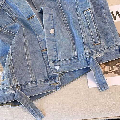 Vest with sleeveless denim coat for women's summer thin small waistcoat casual vest top for spring and autumn