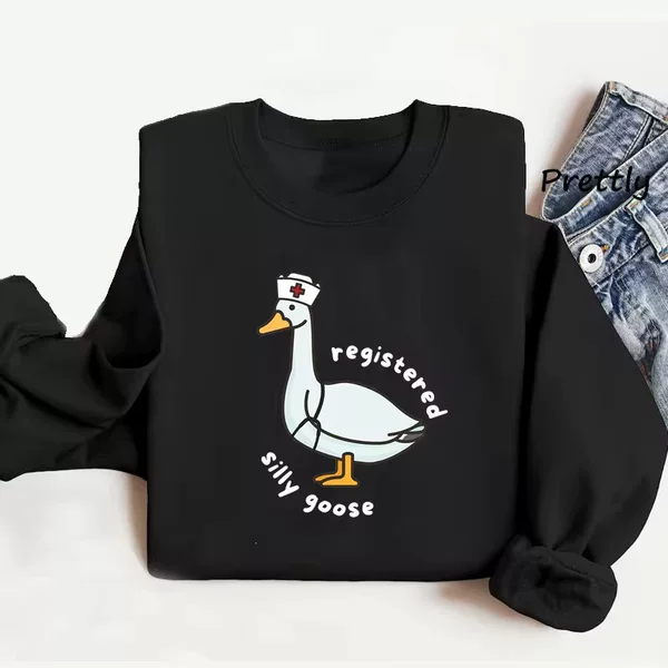 Registered Goose Lover Sweatshirt Nurse Gift Funny Goose Graphic Sweatshirt Pull-Over Long Sleeve Knitted Hoodie
