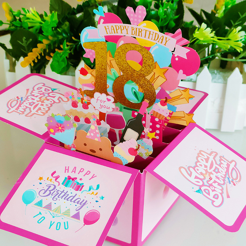 Creative Happy Birthday Card 18th Birthday 3D Laser Engraved Pop-Up Birthday Card