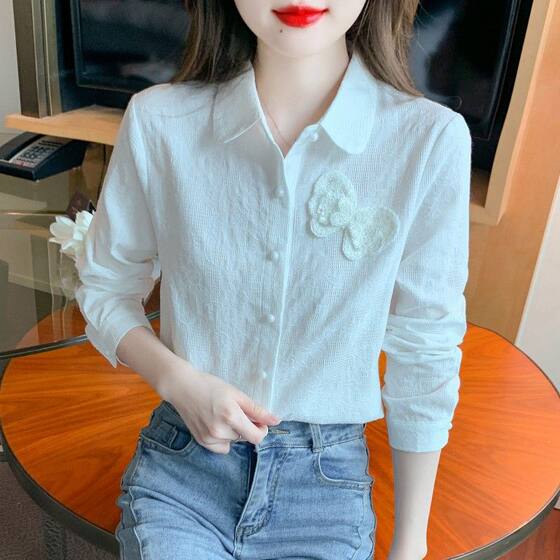Autumn 2024 New jacquard embroidered cotton shirt Women's cotton women's shirt Western style thin top long sleeve