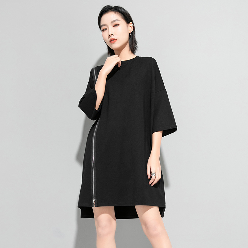 European Cold Style Seven-point Sleeve Spring and Autumn Women's Dress Summer New Large Size Loose Pocket Mid-length Short-sleeved Dress European Cold Style Seven-point Sleeve Spring and Autumn Women's Dress Summer New Large Size Loose Pocket Mid-length Short-sleeved Dress