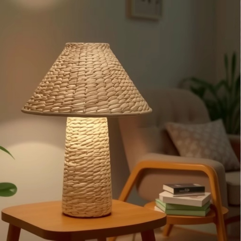 Diseñador creativo dormitorio lámpara de noche retro wabi-jifeng minimalista sala de estar sofá borde lámpara de mesa de paja nórdica