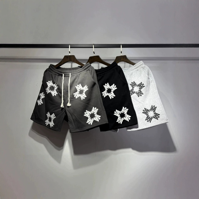 High-End Foreign Trade Fashion Brand 2026 Summer New Amiri Patchwork Faux Two-Piece Printed Embroidered Fleece-Lined Casual Shorts