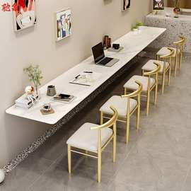 o2p岩板悬浮餐桌商用长条白色玄关台咖啡店甜品店小吃快餐店桌椅