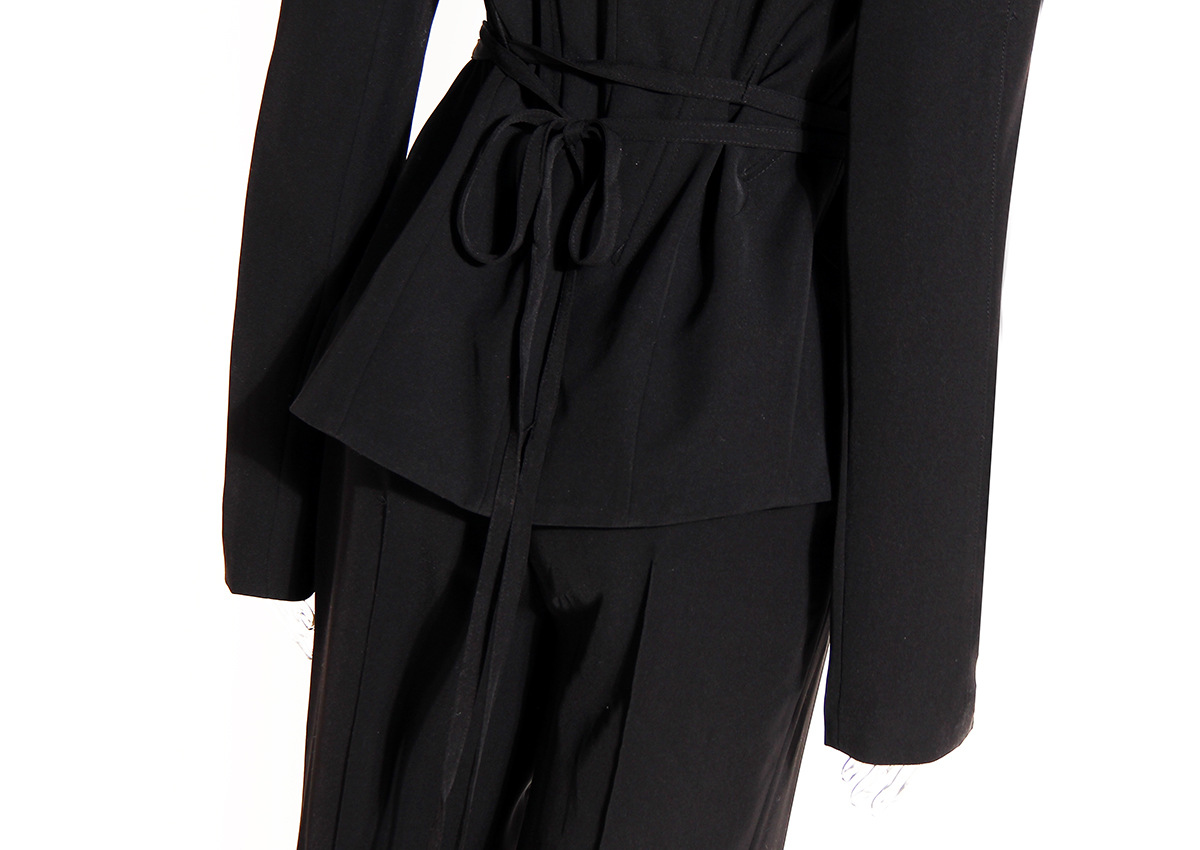 Women's Clothing Niche design deconstructed herringbone suit female tie wide shoulder suit jacket hollow straight pants two piece suit_voghion.com