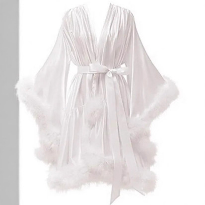 New Turkey Feather Decoration Women's Nightgown Bridal Evening Dress Stage Performance Costume Trumpet Sleeve Performance Clothing Nightgown Robe