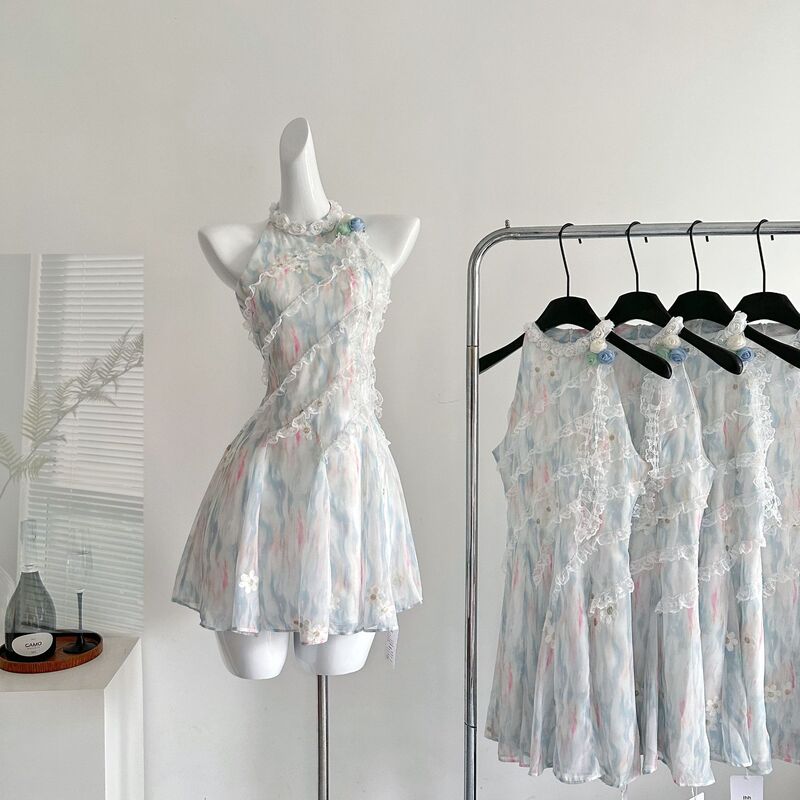 "Xinxing" Reese Witherspoon's Jasmine Green Summer Sweet Slimming Waist-Cinching Design Short Dress